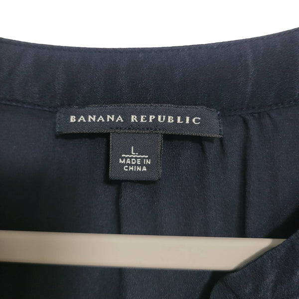 Banana Republic True Navy Blue Silk Blouse Long Sleeve Tap Size Large