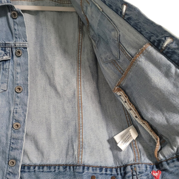 Lucky Brand The Tomboy Trucker Distressed Blue Jean Jacket Pockets Size Small
