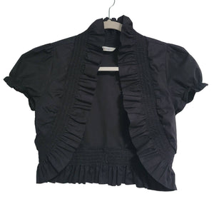 Derek Heart Youth Black Crop Open Cardigan Short Sleeve Ruffle Trim Size Medium