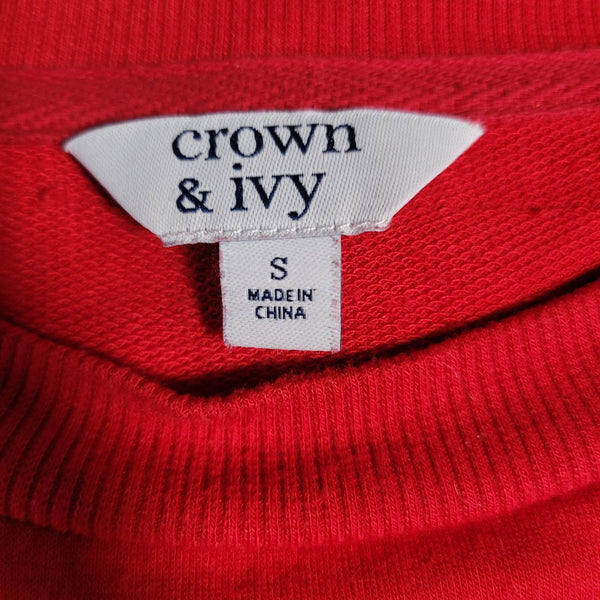 Crown & Ivy Women's Red Long Sleeve Stretch Crew Neck Graphic T-Shirt Small