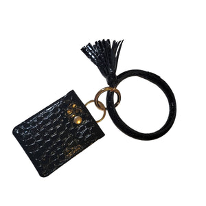 Black Wristlet Keychain Small Wallet Tassel