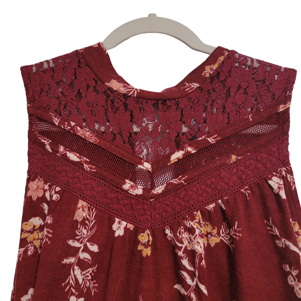 Massini Burgundy Red Floral Lace Sleeveless Blouse Keyhole Size 2X