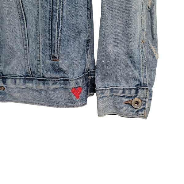 Lucky Brand The Tomboy Trucker Distressed Blue Jean Jacket Pockets Size Small