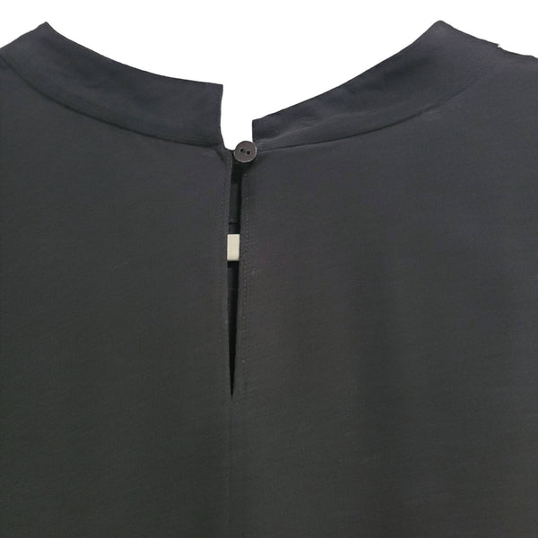 Eileen Fisher Black Sleeveless Mandarin Collar Keyhole Silk Top Size Large