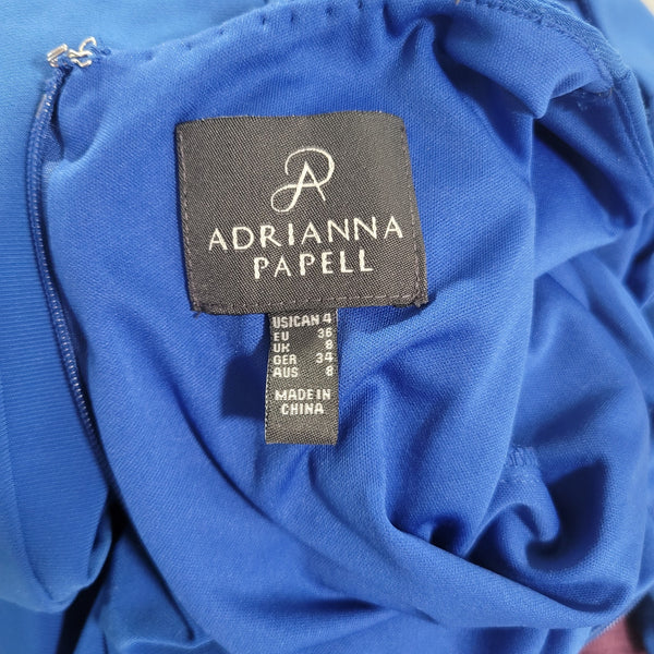 Adrianna Papell Blue Elbow Knee Length Dress Ruching Zip Up Back Size 4