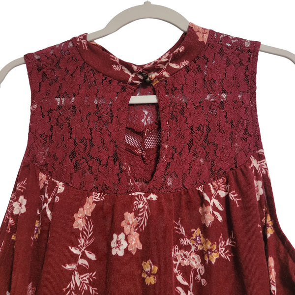 Massini Burgundy Red Floral Lace Sleeveless Blouse Keyhole Size 2X