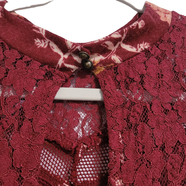 Massini Burgundy Red Floral Lace Sleeveless Blouse Keyhole Size 2X