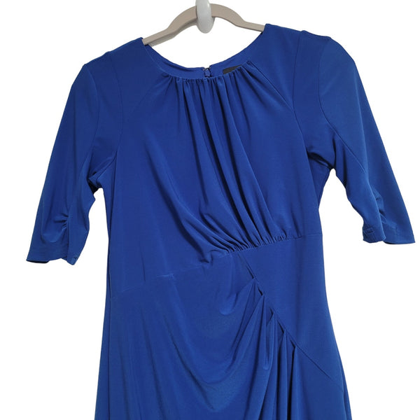 Adrianna Papell Blue Elbow Knee Length Dress Ruching Zip Up Back Size 4