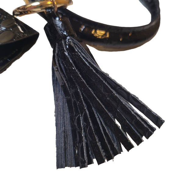 Black Wristlet Keychain Small Wallet Tassel