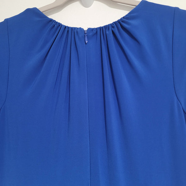 Adrianna Papell Blue Elbow Knee Length Dress Ruching Zip Up Back Size 4