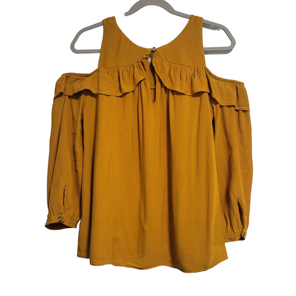 Anthropologie Maeve Women's Mustard Yellow Gold Cold Shoulder Keyhole Size 12