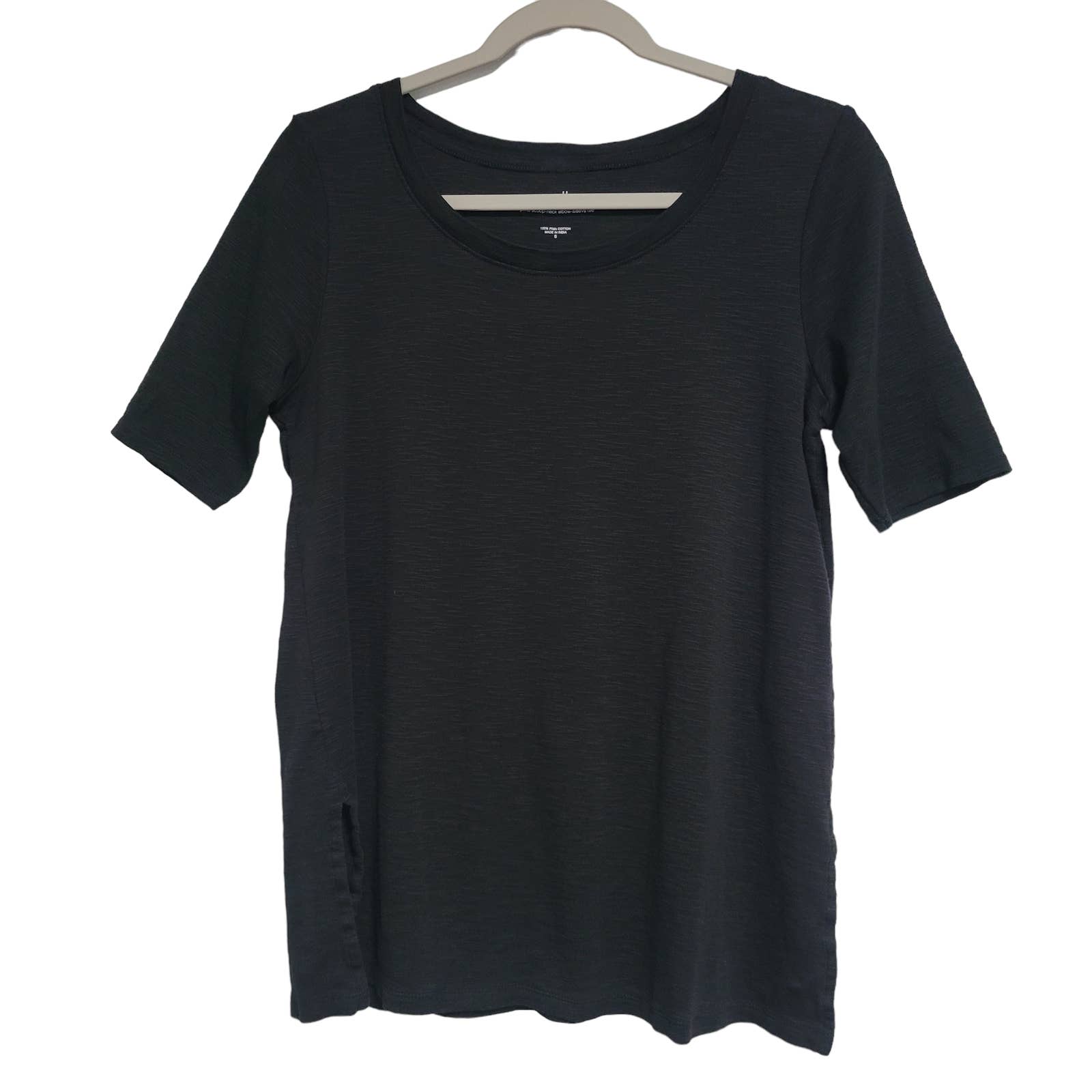 J. Jill Black Pima Scoop Neck Elbow Sleeve Tee Size Small