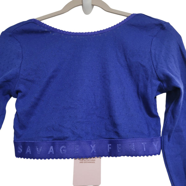 NWT Savage X Fenty Blue Long Sleeve Crop Top Plunged Back Size Medium