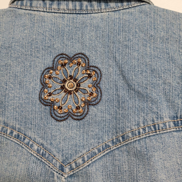 NWT Madison & Max Tropical Bloom Jean Jacket Button Up Pockets Size Petite Med