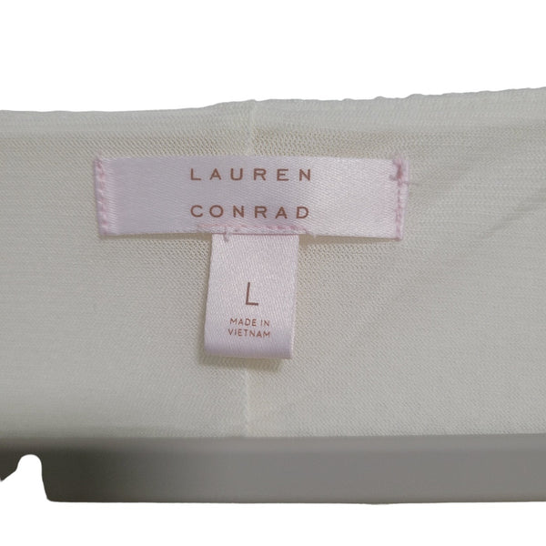 Lauren Conrad Cream Blouse Pleated Bottom Long Sleeves Ties on Sides Large