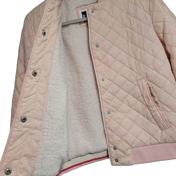 NWT Levi's Pink Peach Blush Diamond Quilted Bomber Jacket Snaps Pockets Small
