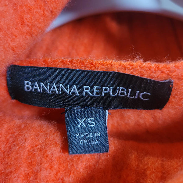 Banana Republic Merino Wool Orange Turtle Neck Side Zip Long Sleeve Size XS