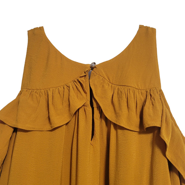 Anthropologie Maeve Women's Mustard Yellow Gold Cold Shoulder Keyhole Size 12