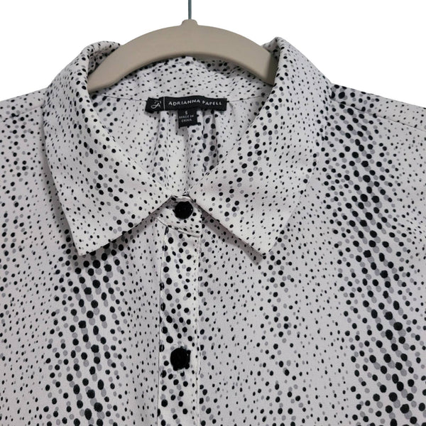 Adrianna Papell White Black Gray Dots Button Up Sleeveless Collar Blouse Small