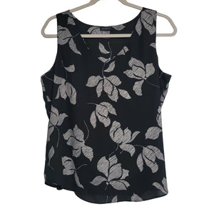 Ann Taylor Black Tan Floral Layered V-Neck Sleeveless Blouse Size Medium