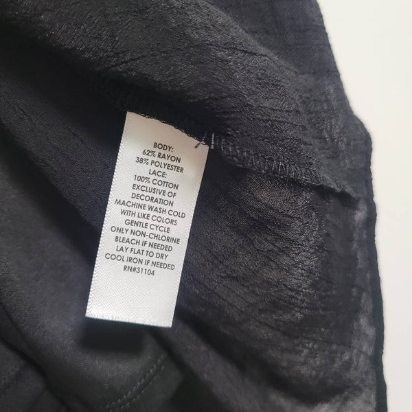 New Directions Black Lace Panel 3/4 Sleeve Elastic Cuff Tunic Size Medium