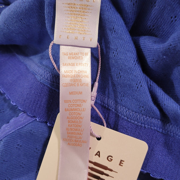 NWT Savage X Fenty Blue Long Sleeve Crop Top Plunged Back Size Medium