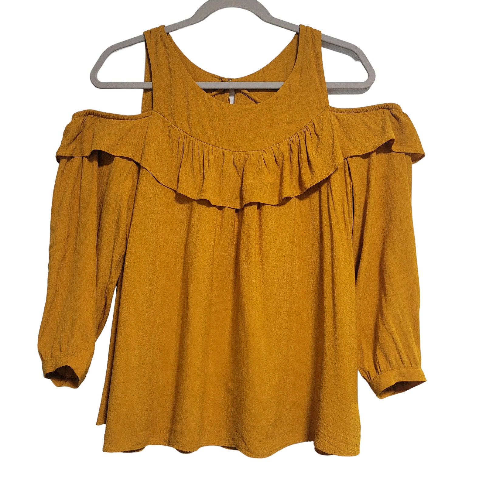 Anthropologie Maeve Women's Mustard Yellow Gold Cold Shoulder Keyhole Size 12