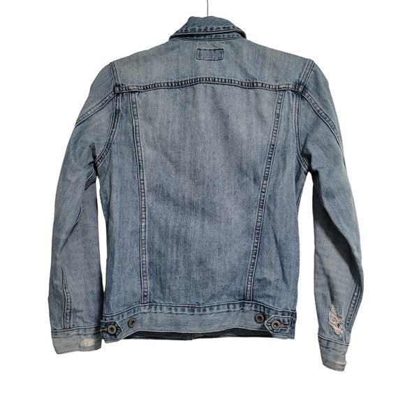Lucky Brand The Tomboy Trucker Distressed Blue Jean Jacket Pockets Size Small