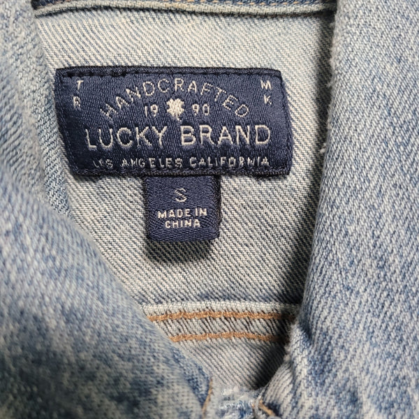 Lucky Brand The Tomboy Trucker Distressed Blue Jean Jacket Pockets Size Small