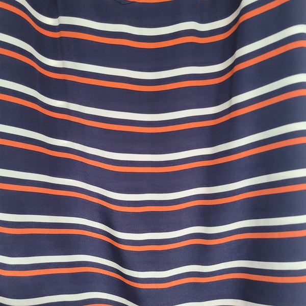 J. Crew Orange Blue White Stripe Short Sleeve Key Hole Front Silk Dress Size 4