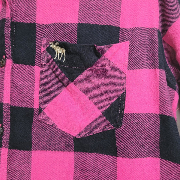 Abercrombie Girl's Pink Black Buffalo Plaid Button Up Pocket Size 13/14