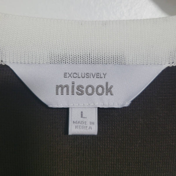Misook Women's Brown White Blue Faux Pockets Double Zipper Size Large