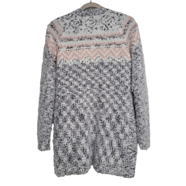 Retrology Pink Cream Gray Black Long Sleeve Open Cardigan Pockets Small