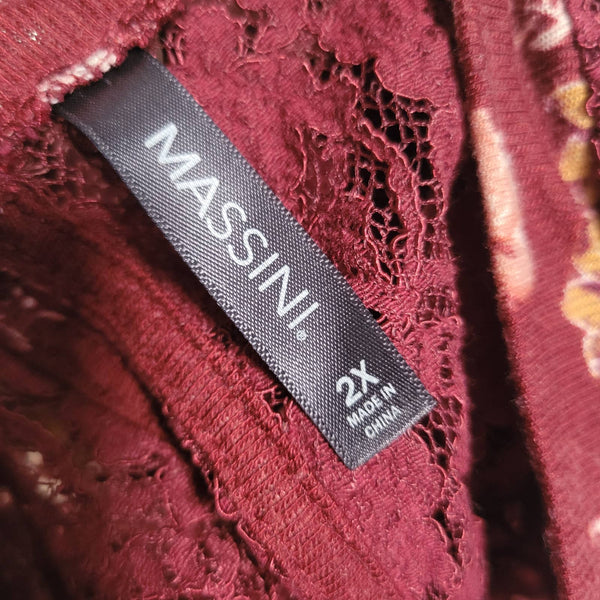 Massini Burgundy Red Floral Lace Sleeveless Blouse Keyhole Size 2X