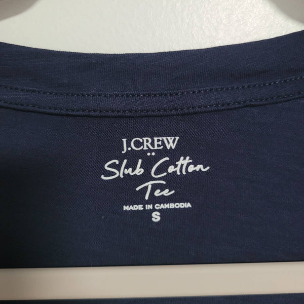 J.Crew Navy Blue V-Neck Short Sleeve Slub Cotton Tee Size Small