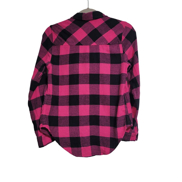 Abercrombie Girl's Pink Black Buffalo Plaid Button Up Pocket Size 13/14