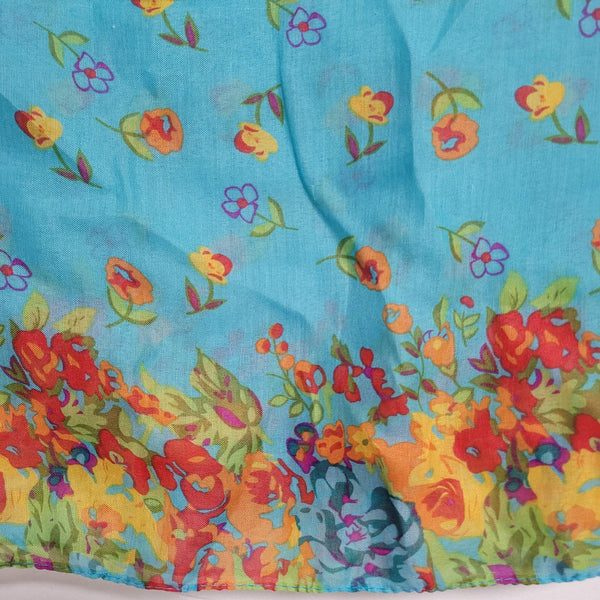 Floral Multicolored Blue Long Rectangle Scarf