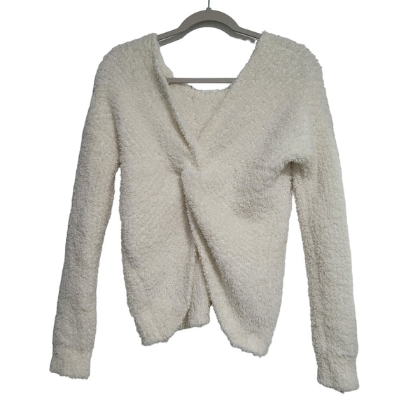 Hippie Rose Cream Twist Back Long Sleeve V-Neck Soft Sweater Size Small