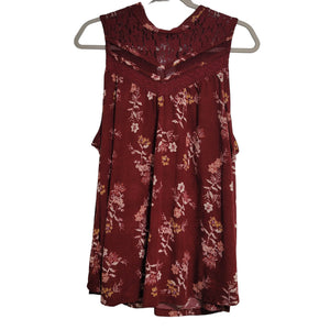 Massini Burgundy Red Floral Lace Sleeveless Blouse Keyhole Size 2X