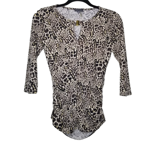 Vince Camuto Leopard Print 3/4 Sleeve Key Hole Front Blouse Size XS