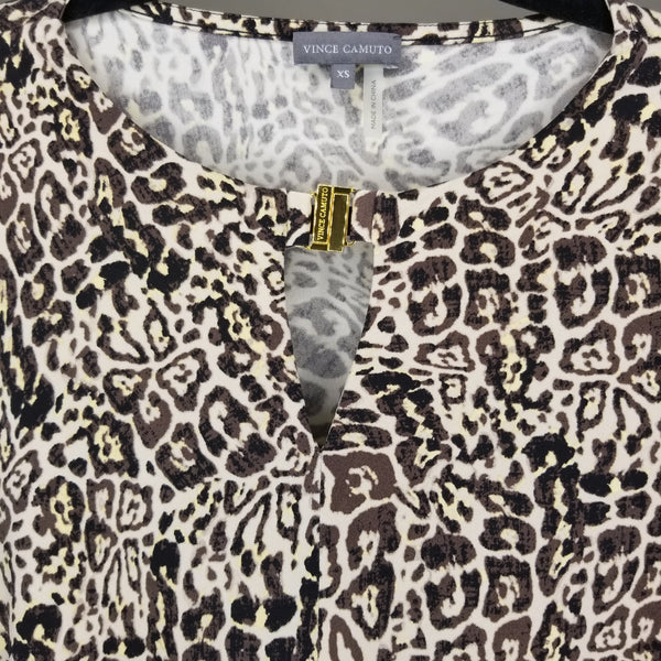 Vince Camuto Leopard Print 3/4 Sleeve Key Hole Front Blouse Size XS
