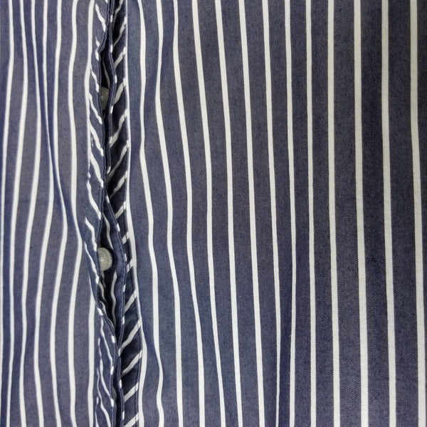 Anne Klein Blue White Vertical Stripe 3/4 Sleeve Button Up V-Neck Blouse Small