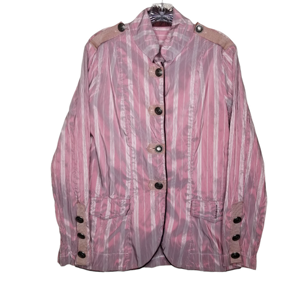 Dismero Vintage Military Style Burgundy Stripe Button Up Long Sleeve Top Size Medium