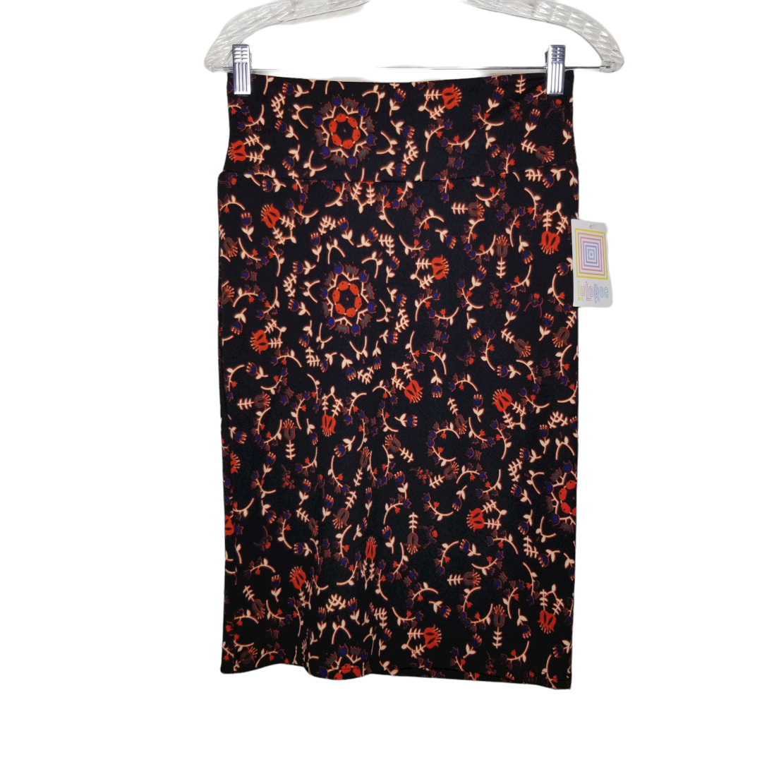 LuLaRoe NWT Cassie Black Red Blue Floral Pattern Knee Length Pencil Skirt Small