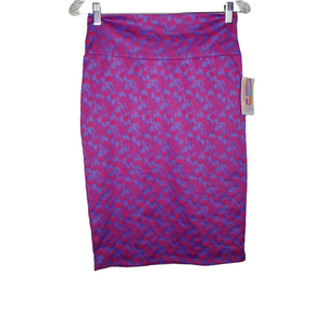 LuLaRoe NWT Cassie Pink Purple Blue Patterned Knee Length Pencil Skirt Size Small