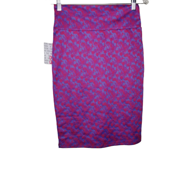 LuLaRoe NWT Cassie Pink Purple Blue Patterned Knee Length Pencil Skirt Size Small