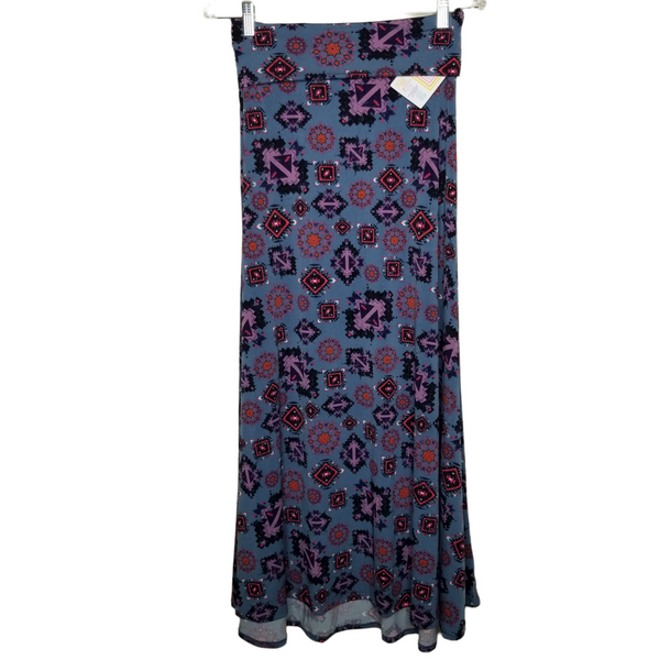 LuLaRoe NWT Classic Maxi Length Blue Gray Skirt Multicolored Aztec Print Size XS