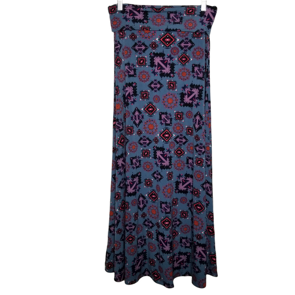 LuLaRoe NWT Classic Maxi Length Blue Gray Skirt Multicolored Aztec Print Size XS