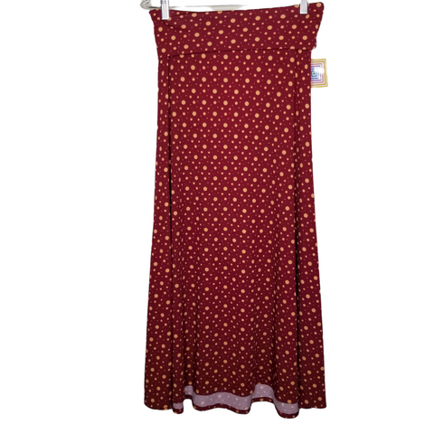 LuLaRoe NWT Classic Maxi Length Burgundy Yellow Polka Dots Skirt Size Small