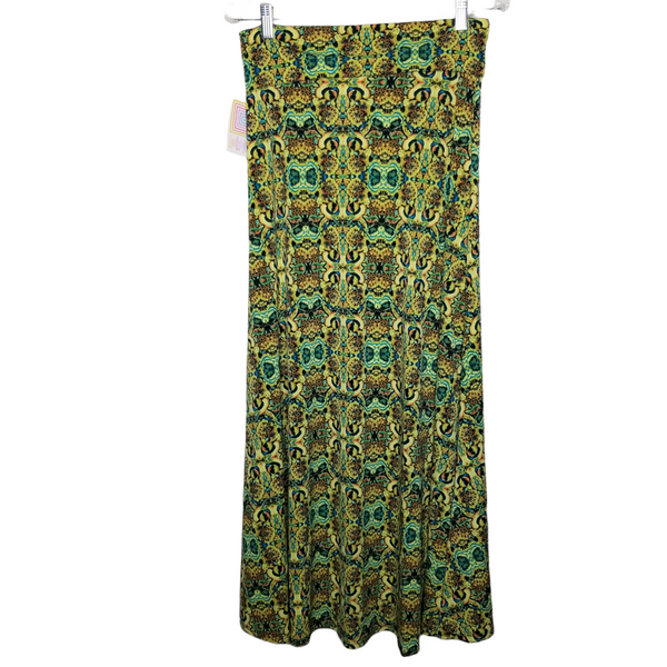 LuLaRoe NWT Classic Maxi Length Skirt Green Multicolored Cat's Eye Size Small